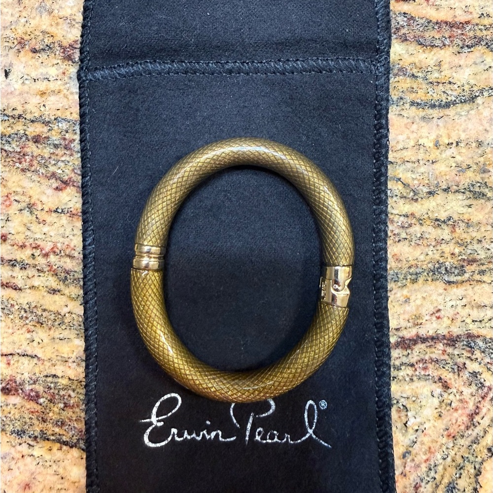 Erwin Pearl Snakeskin Bangle Bracelet 22kt Yellow Gold Plated NWOT